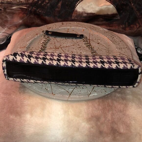 Apt. 9 Houndstooth Tweed Black Purple White With Silver Details Kissing Clutch - Picture 6 of 13